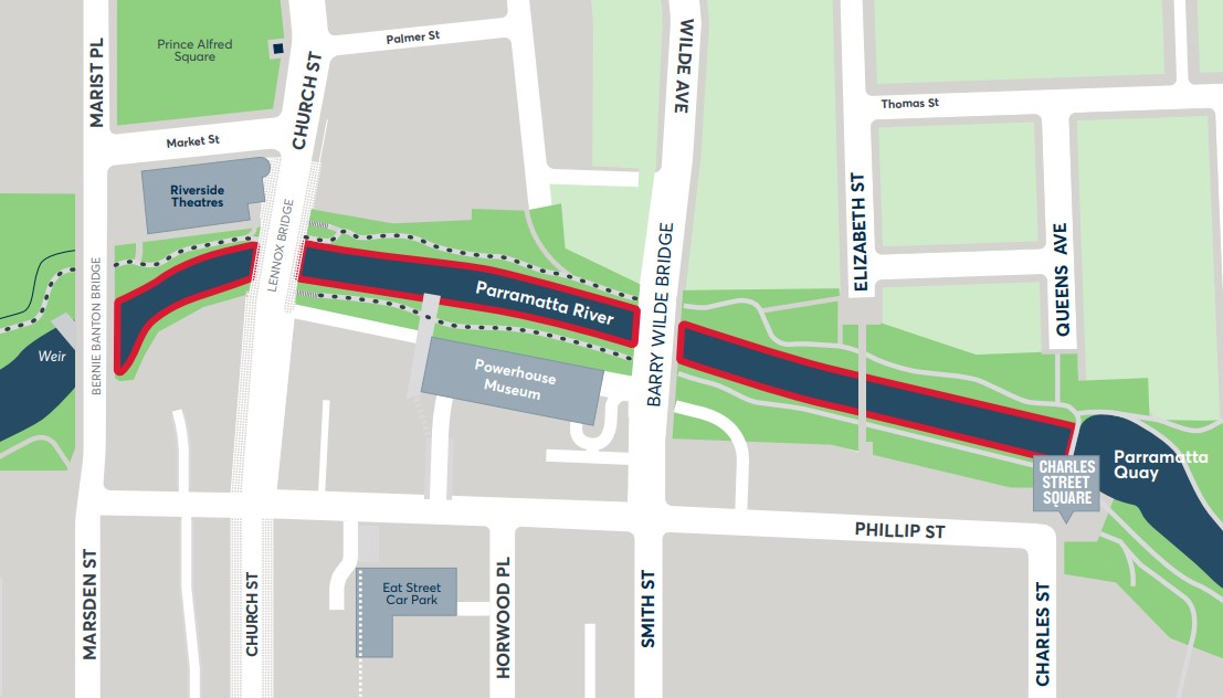 Parramatta River map for River Drainage Project