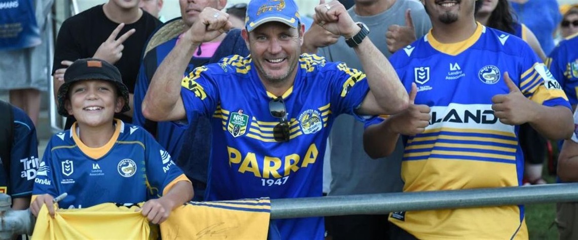 Parramatta Eels fans cheering at a game