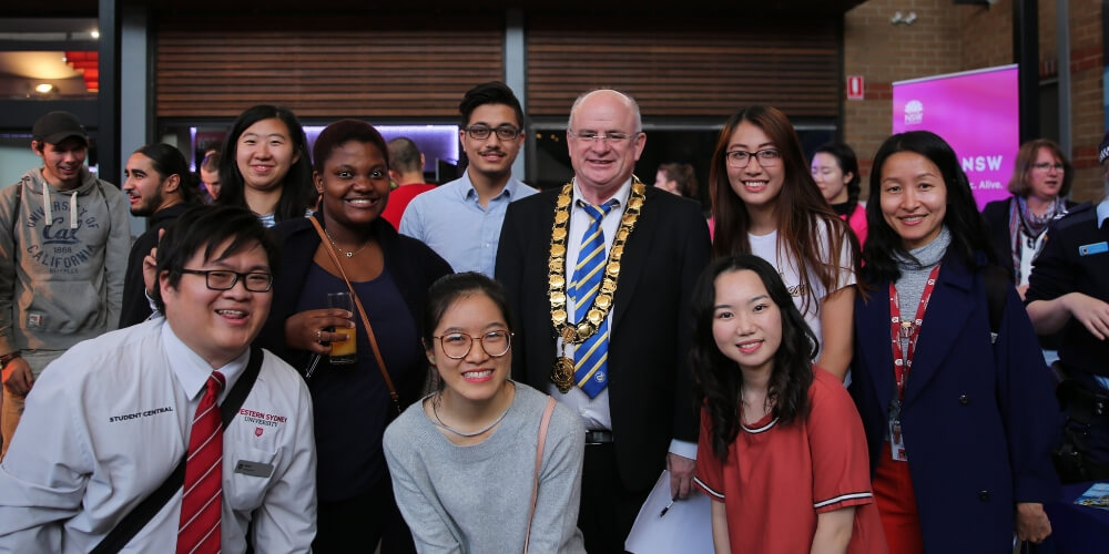 City of Parramatta Lord Mayor Cr Andrew Wilson with members of the Western Sydney international student community.