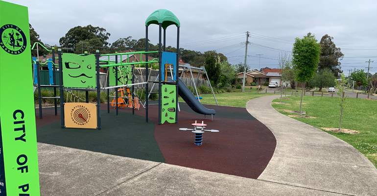 Rocker, playspace with slides, bridge and sensory boards
