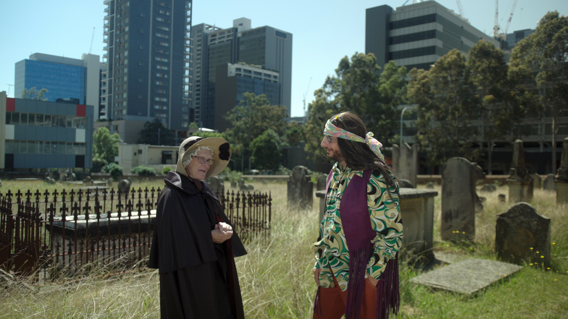 Historian Judith Dunn and Dan Ilic in St John's Cemetery, Parramatta 