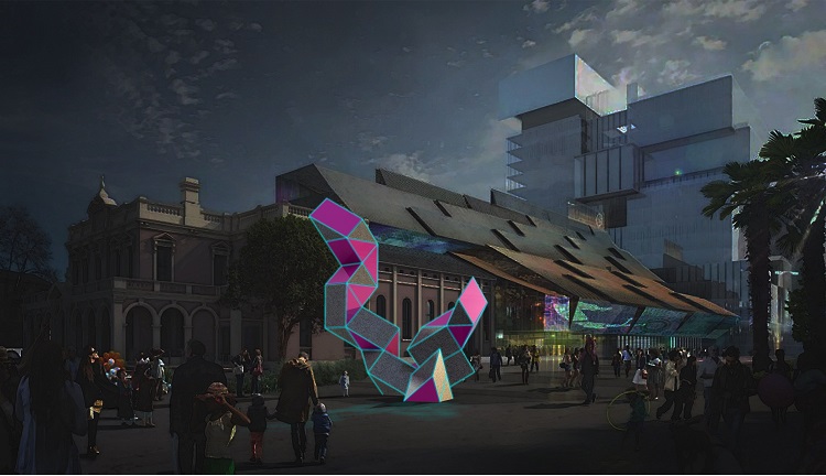 Concept image of new artworks at Parramatta Square at night