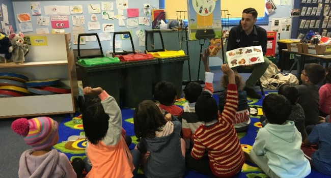 Children learning about Suez's WasteD Time Program