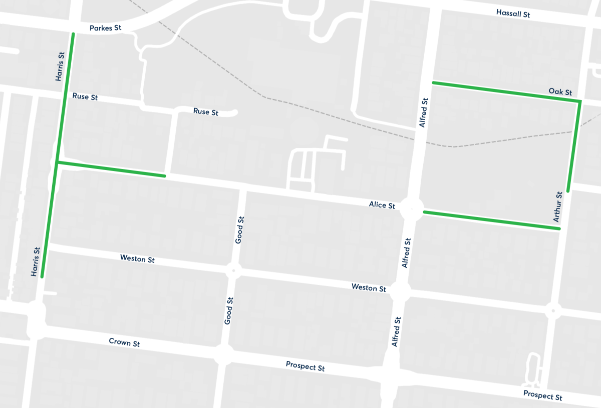 Map of tree planting program in Harris Park