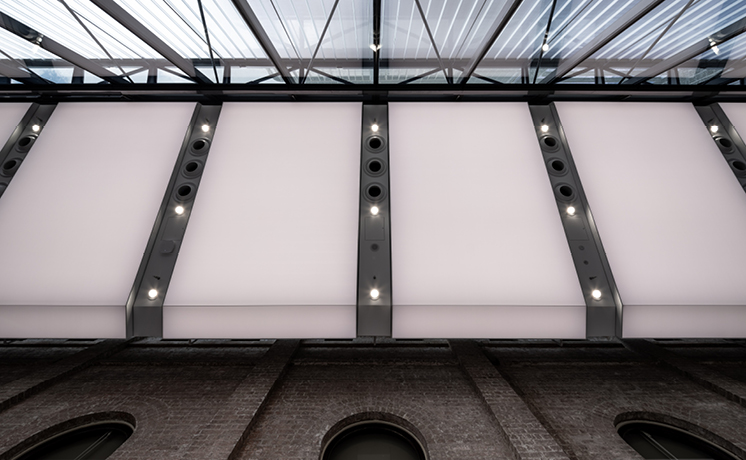 Image of town hall's modern ceiling