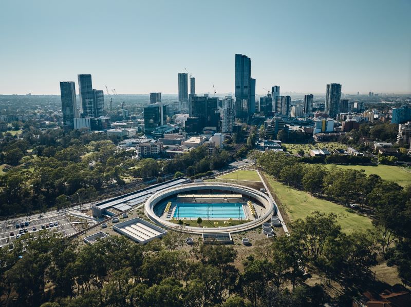 Aerial photo of the Parramatta Aquatic centre 