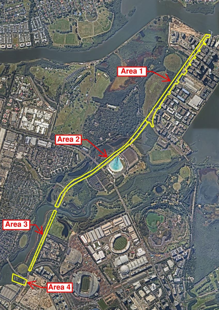 Area indicated in red with yellow line indicating the area of restoration