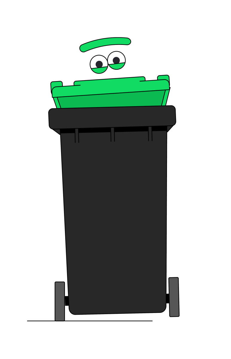 Green lidded garbage bin