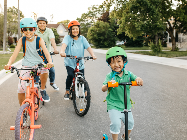 Family riding bikes