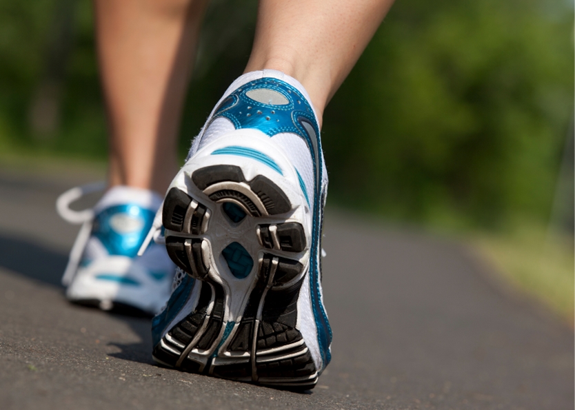 Running shoes on road