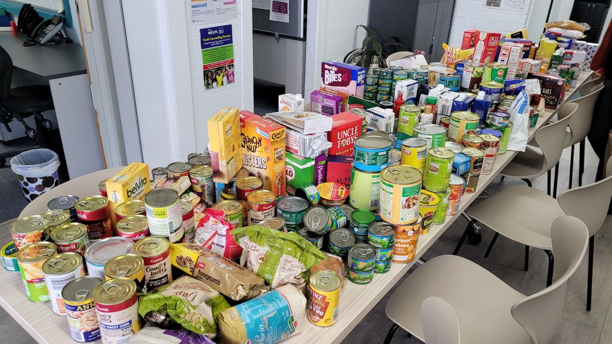 non-perishable food spread out on table