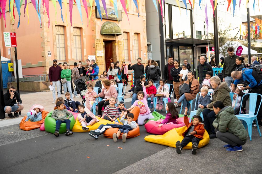 families and kids enjoying a party outside