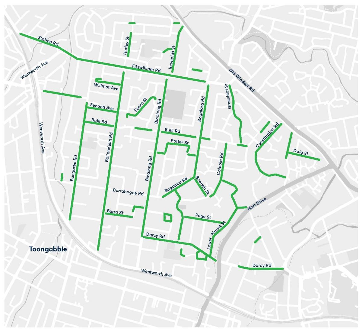 Map of new trees for Toongabbie