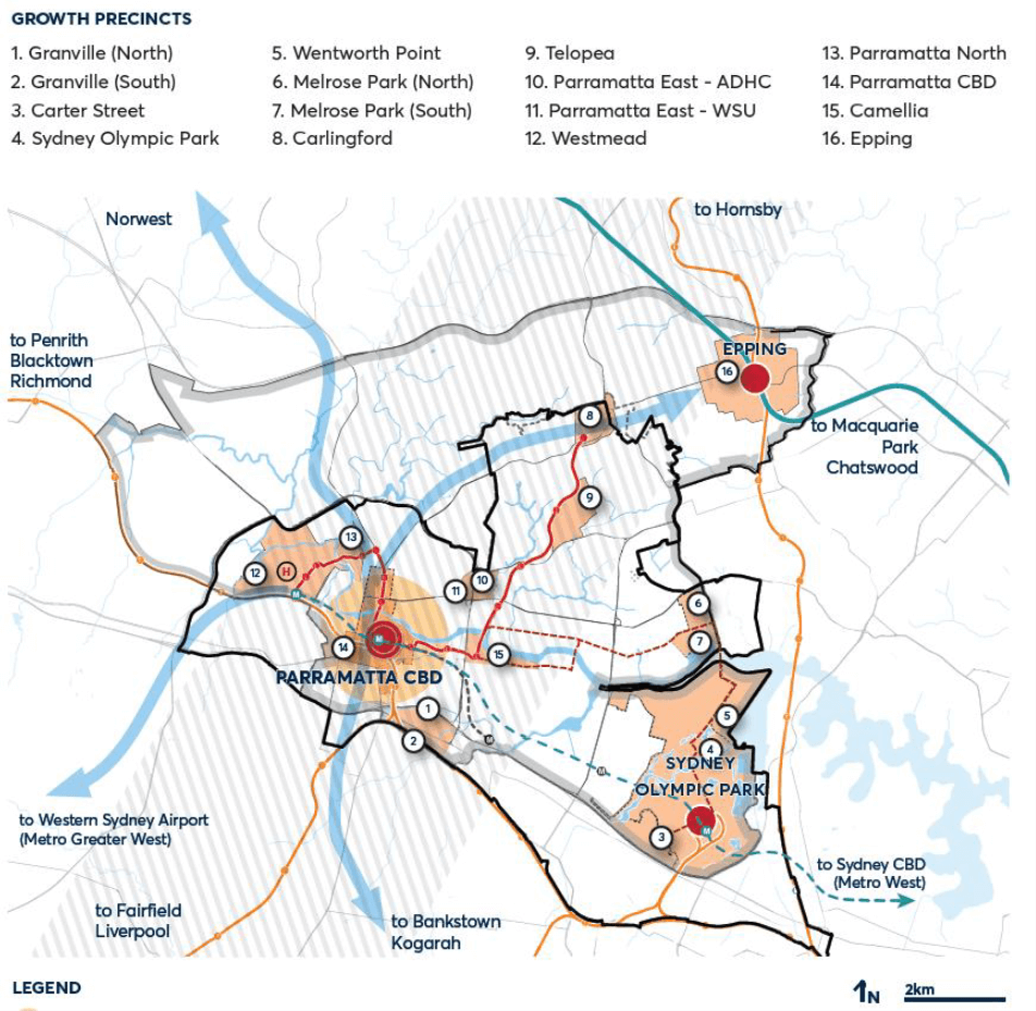 Map of growth precincts including Parramatta