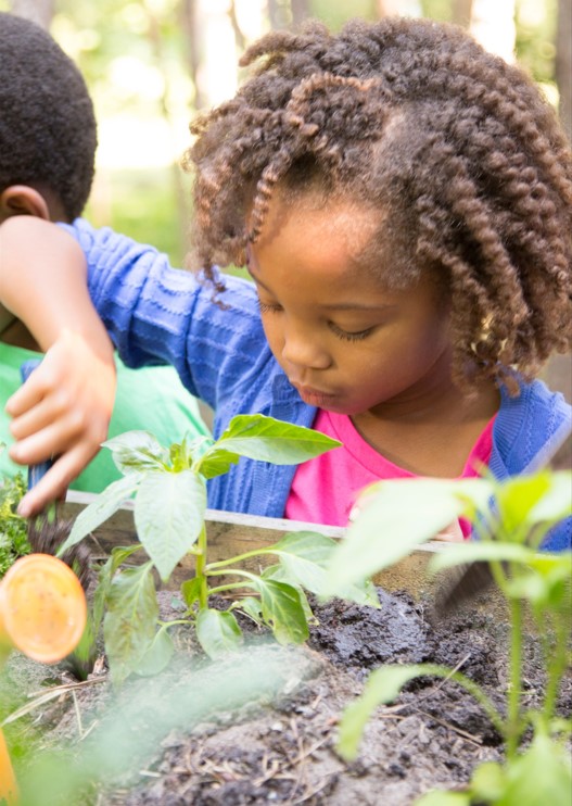 Young Girl digging in garden