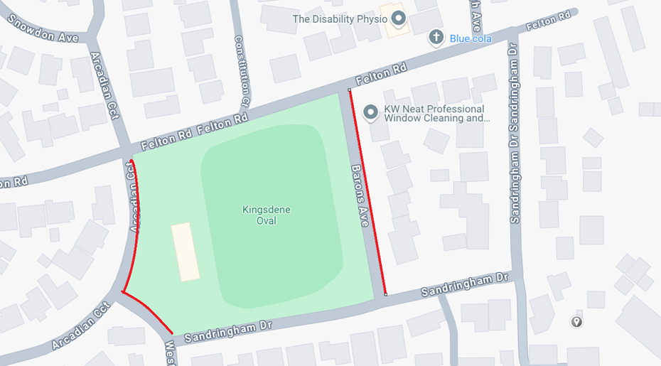 Kingsdene Oval restrictions in Barons Avenue, Westminster Avenue and Arcadian Circuit, Carlingford