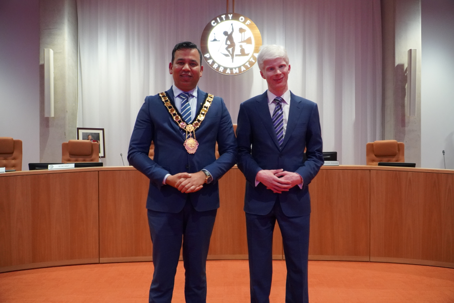 Lord Mayor Sameer Pandey with newly elected Deputy Lord Mayor Cameron Maclean