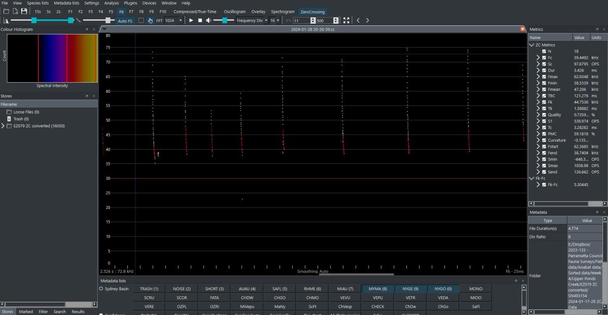 Screenshot of Ecoplanning software used to record animal sounds