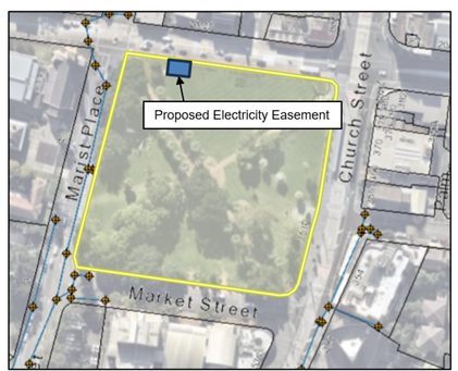 Blue box marked on Victoria Rd in the Prince Alfred Square