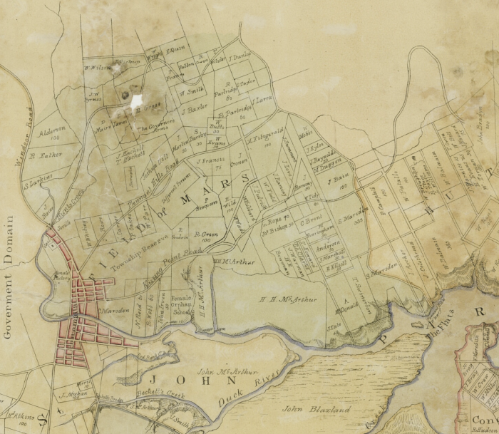 An extract of Map of Port Jackson and the Parramatta River New South Wales (1850) Compiled and Published by William Meadows Brownrigg Land Surveyor and Estate Agent” Image courtesy of State Library of NSW