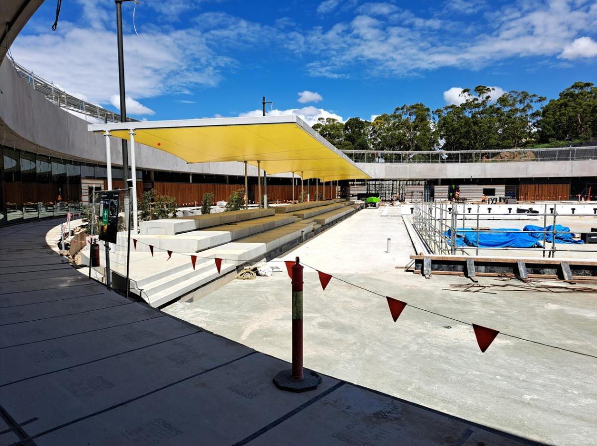 Construction side of shaded pool area