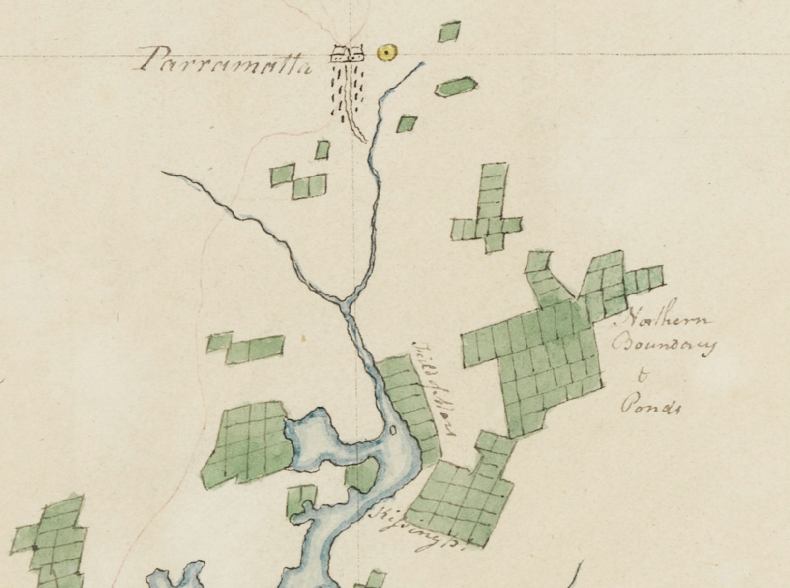 Extract of “New South Wales Sketch of the Settlements 20th August 1796” by Governor Hunter, Courtesy of the Mitchell Library, NSW.