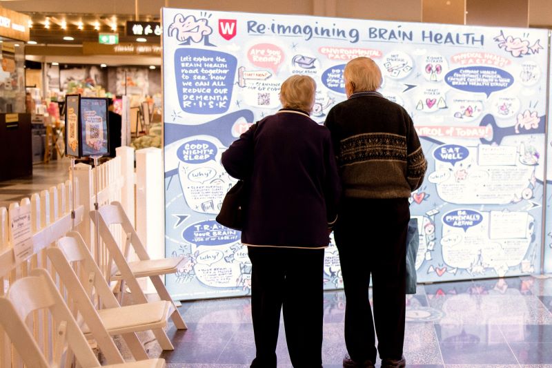 Women and Man looking at board