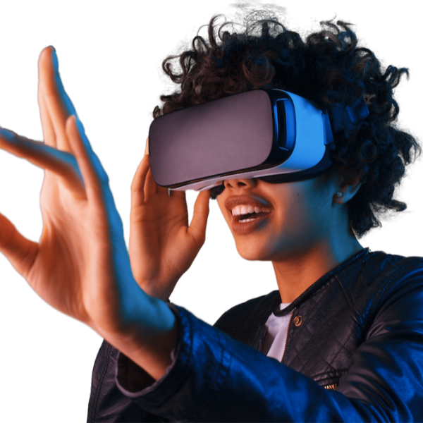 Woman with virtual glasses on her face