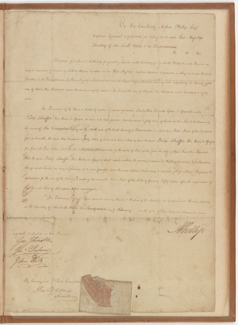 Philip Schaffer - Land grant, 22 February 1792” Courtesy of State Library of NSW