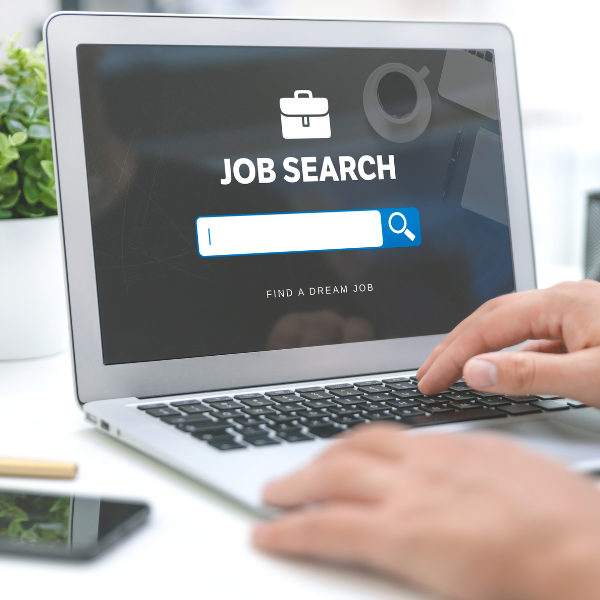 Laptop with the words job search on screen