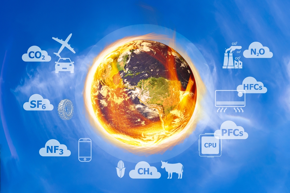 Concept depicting the issue of carbon dioxide emissions and other gases its causing global warming