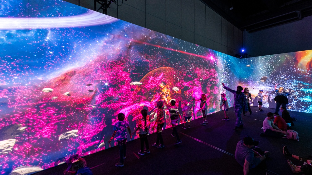 Children playing with pink galaxy at Space Play by Box of Birds