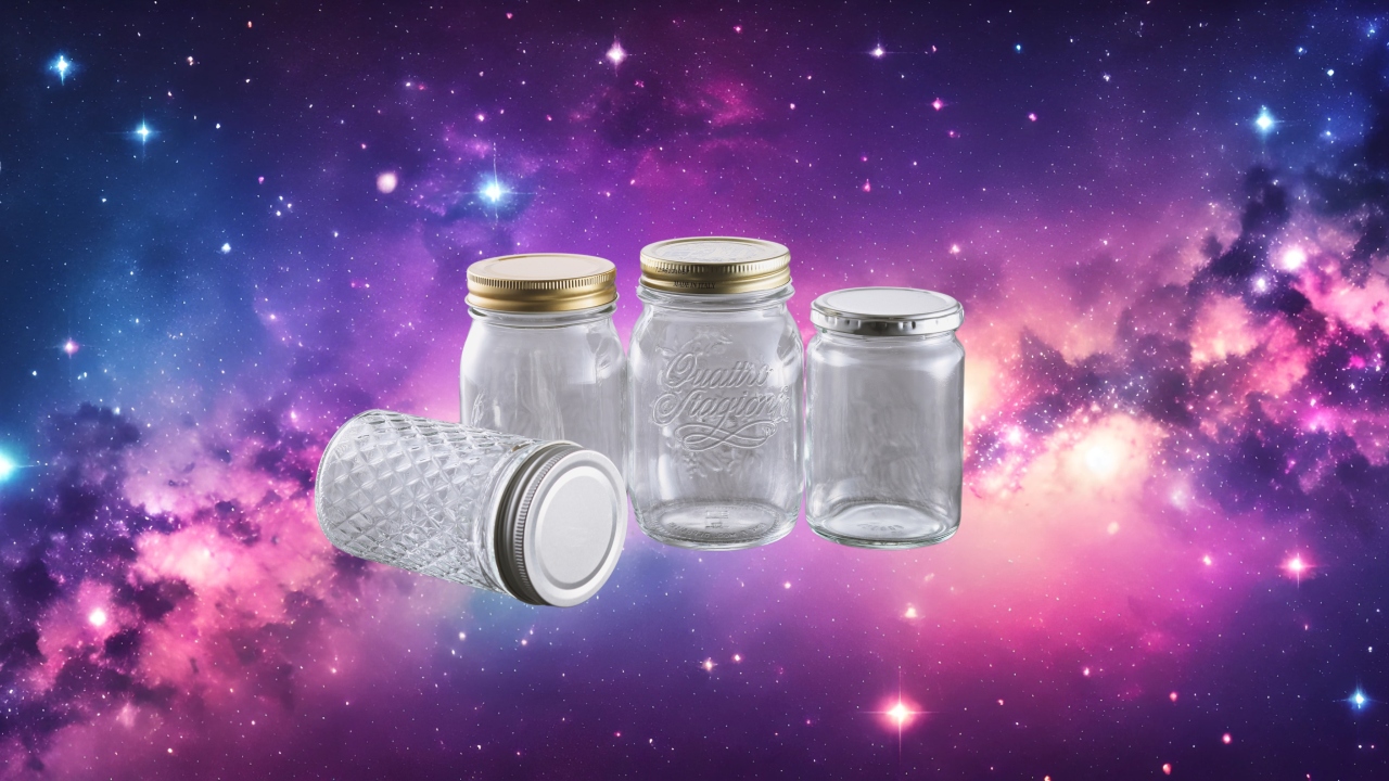 Mason jars with galaxy background