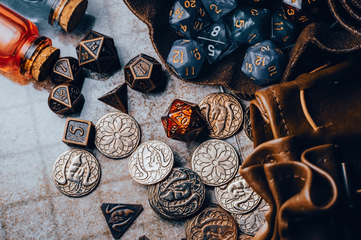 Colourful game counters and dice