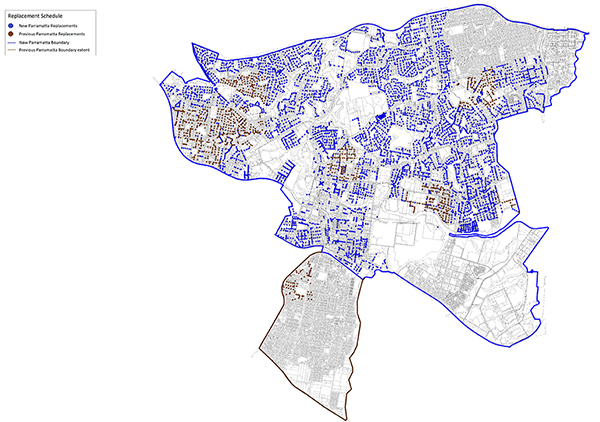 Map of street lights in the Parramatta Local Government Area