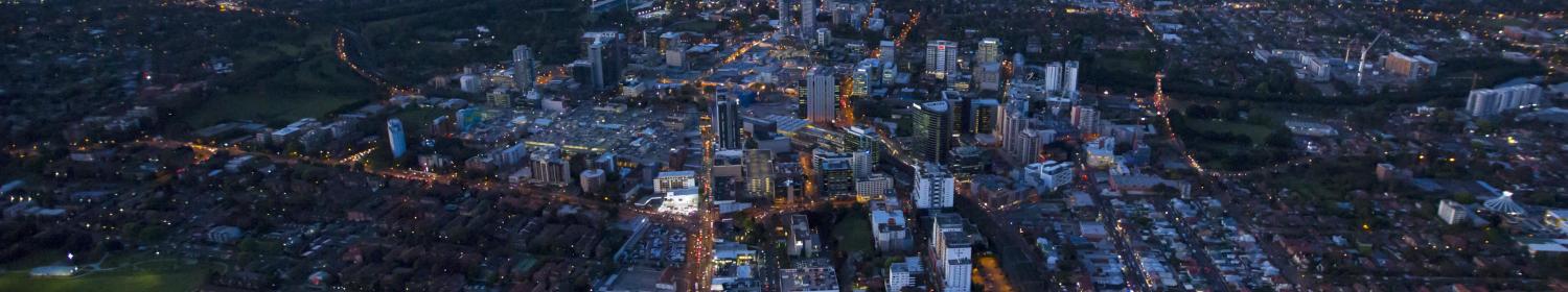 City of Parramatta view at night with lights