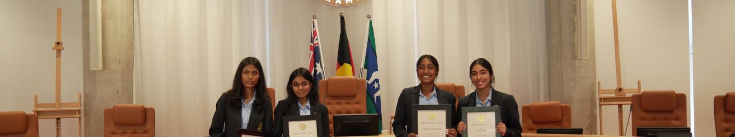 School children receiving award