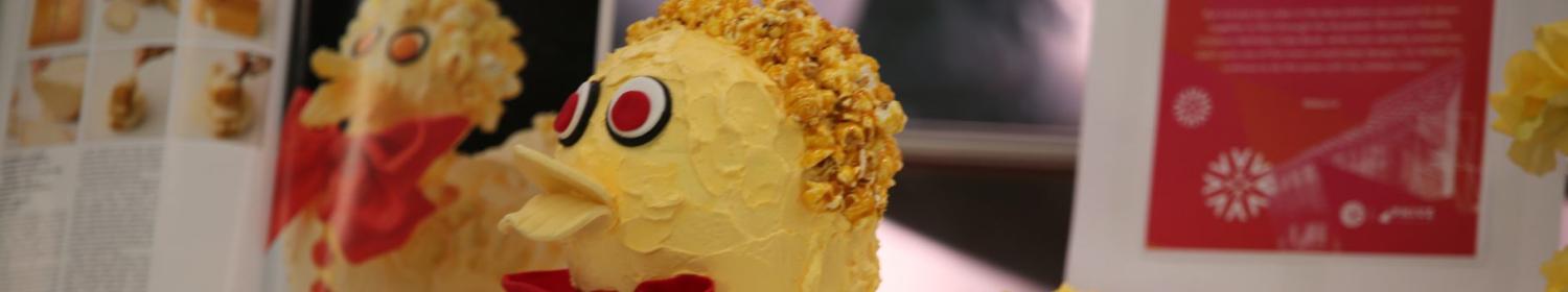 Yellow cake in shape of a duck