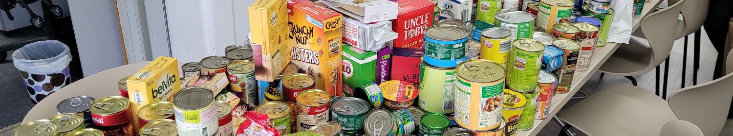 Non perishable foods spread out on table