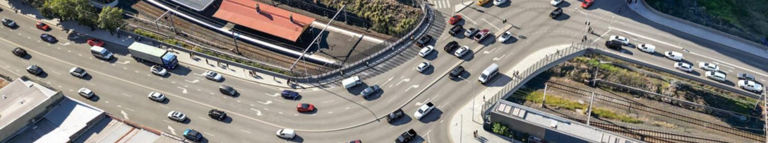 drone view of the bridge with cars crossing the bridge