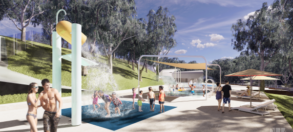 Rendered Image of people swimming in upgraded Epping Pool