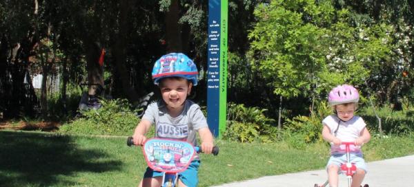 Family riding bikes