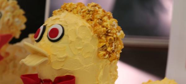 Yellow cake in shape of a duck