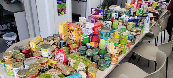 Non perishable foods spread out on table