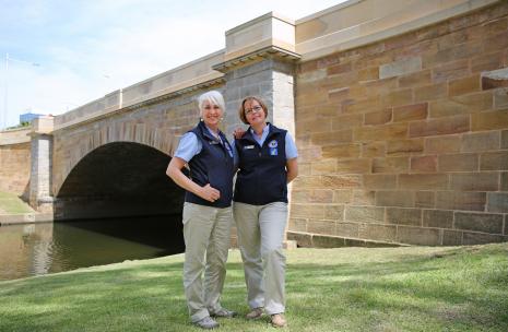 Two guides in front of Lennox Street Bridge