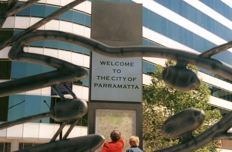 Work for the Council Main Page Welcome to the City of Parramatta with metal art in front with two people looking at a map