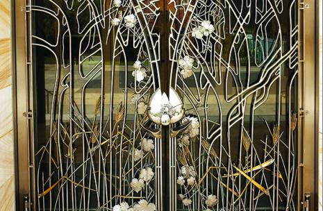 Glass door with golden handle