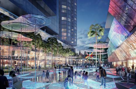 Colourful render of the public domain in Parramatta Square
