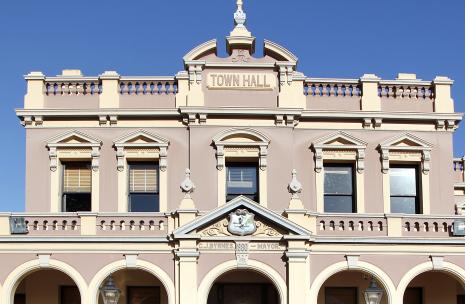 Top part and front facade of Parramatta Town Hall
