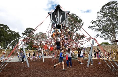 Children enjoying West Epping Park's Playground Climbing Ropes